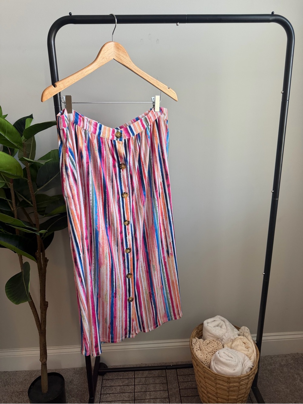Terra & Sky Multicolor Striped Button-Front Midi Skirt